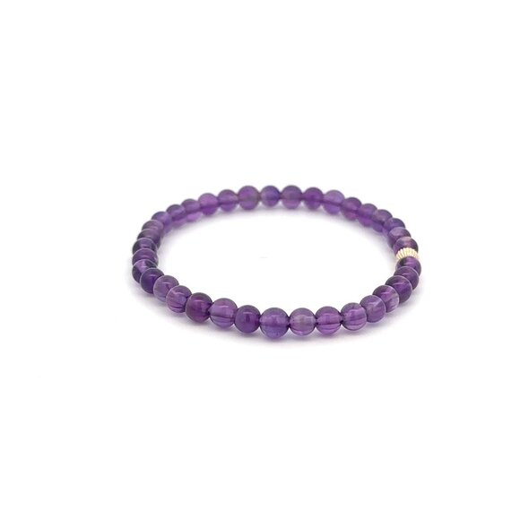 Gemstones Amethyst Mini 4mm Stretchable Bracelet 14k Gold Bead Charm Corrugated - Picture 4 of 6